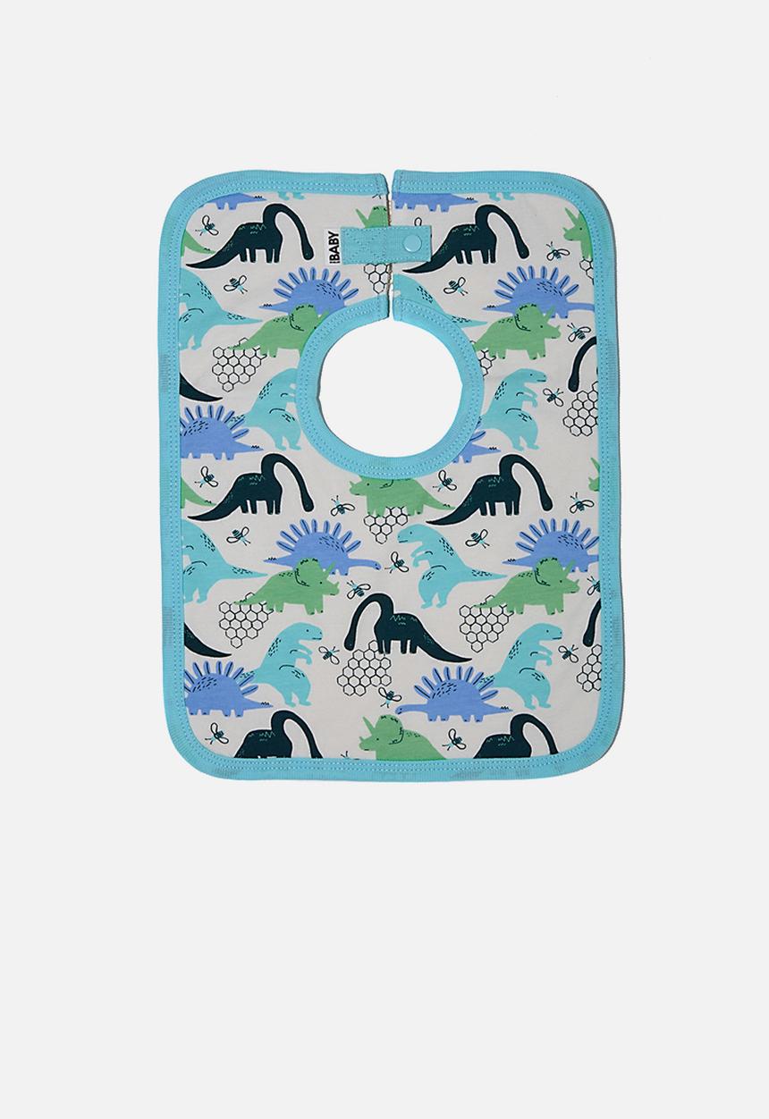 Cotton On - The square bib - vanilla/petrol teal dino hive
