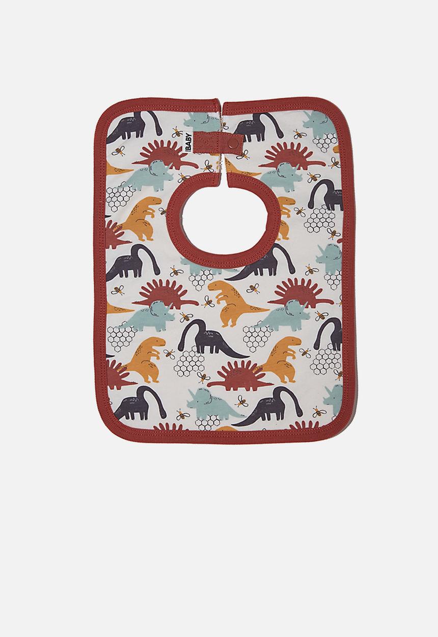Cotton On - The square bib - vanilla/rabbit grey dino hive