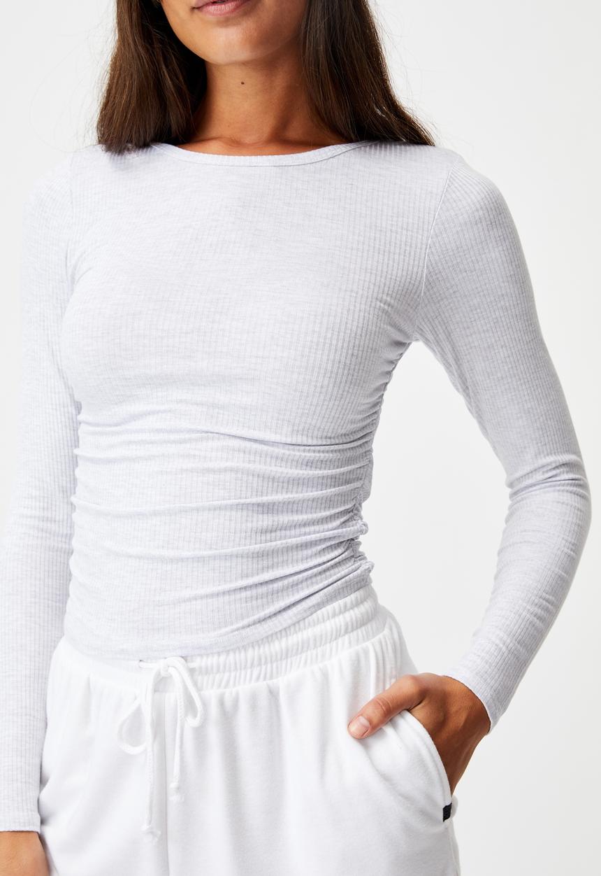 Cotton On - Side gather rib long sleeve top -  grey marle
