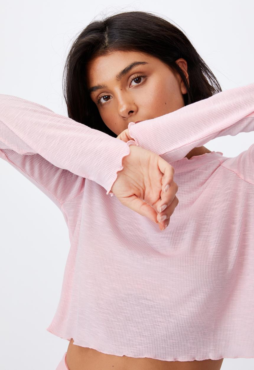 Cotton On - Raglan cross back long sleeve top - pink sherbet