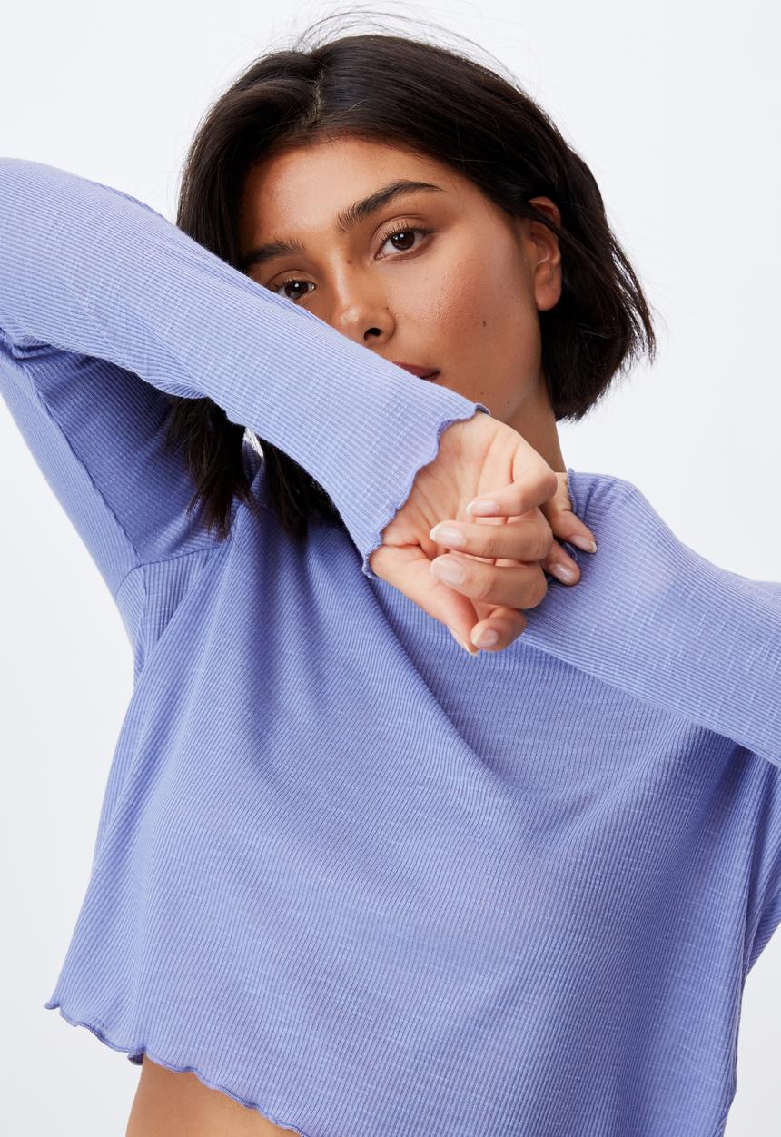 Cotton On - Raglan cross back long sleeve top - periwinkle
