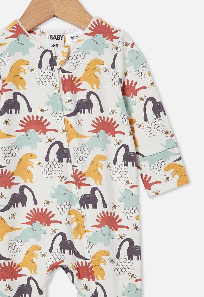 Cotton On - The long sleeve zip romper - vanilla & rabbit grey