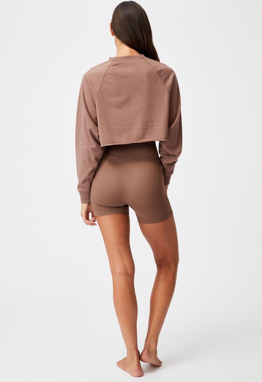 Cotton On - Lifestyle crop raglan fleece - raw umber