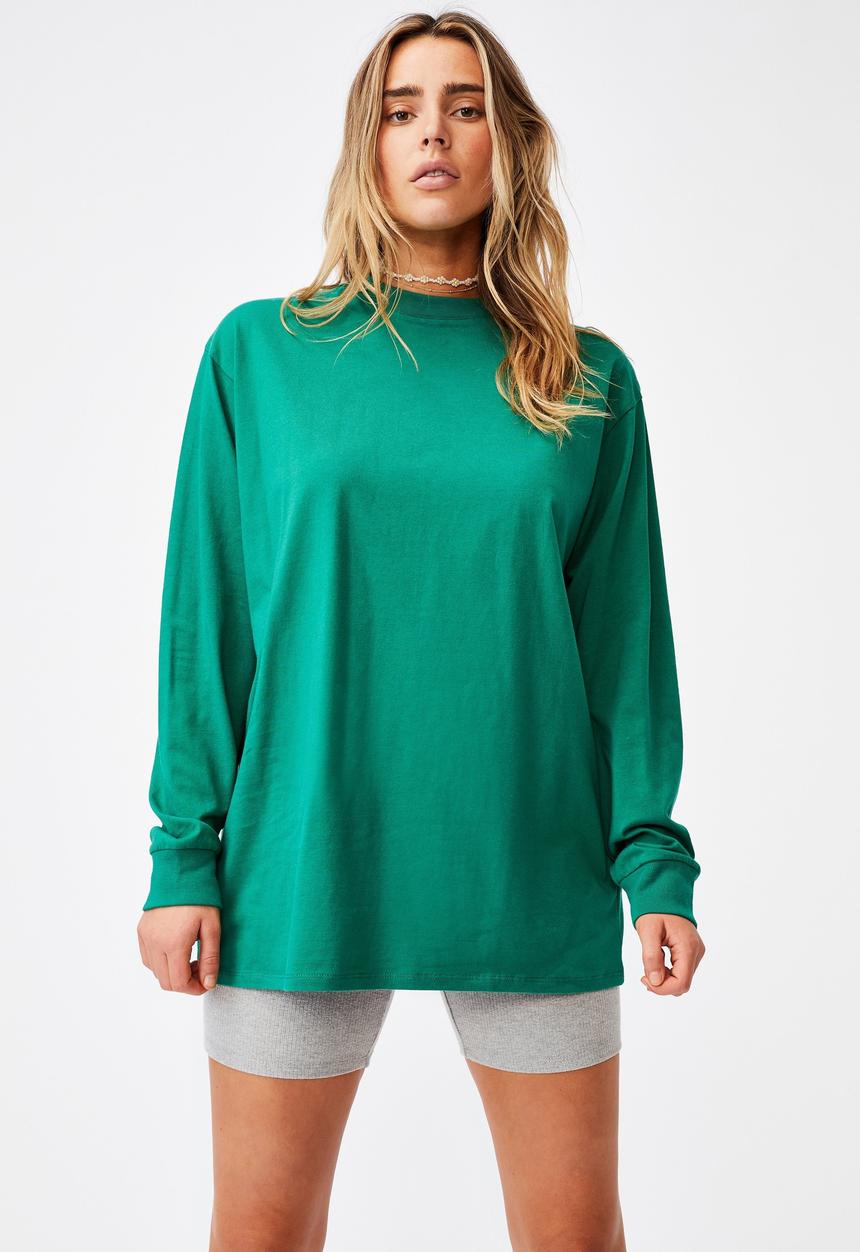 Cotton On - Basic oversized long sleeve top - heritage green
