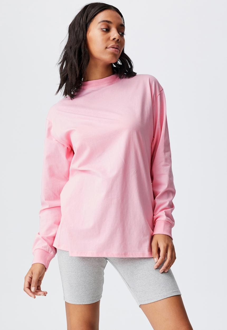 Cotton On - Basic oversized long sleeve top - prism pink
