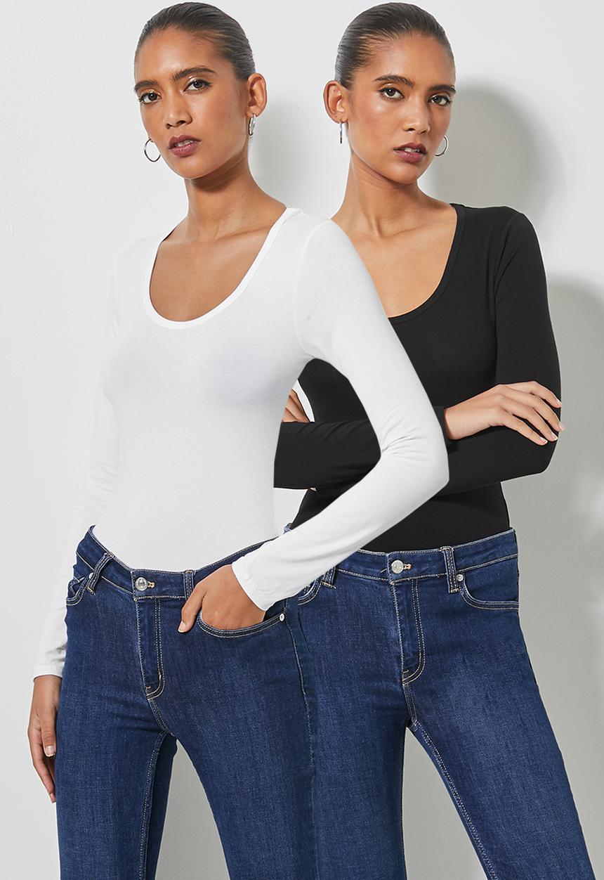 Superbalist - 2-pack low scoopneck bodysuit  - black & white
