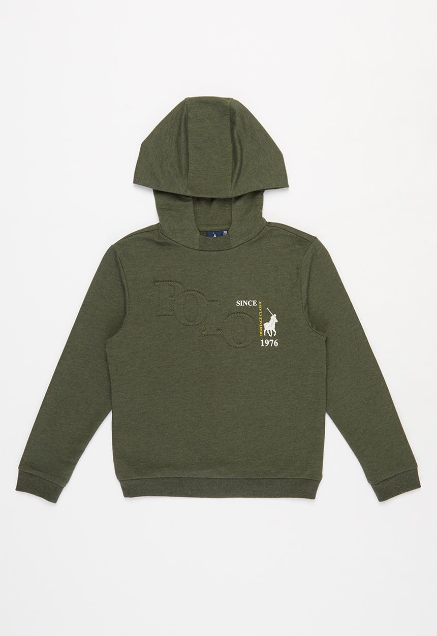 POLO - Damian debossed hooded sweater - olive