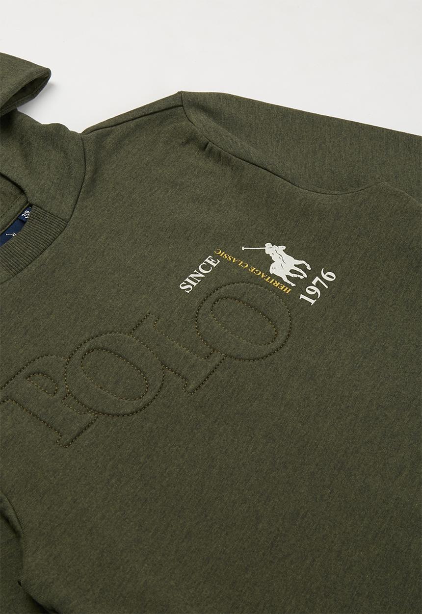 POLO - Damian debossed hooded sweater - olive