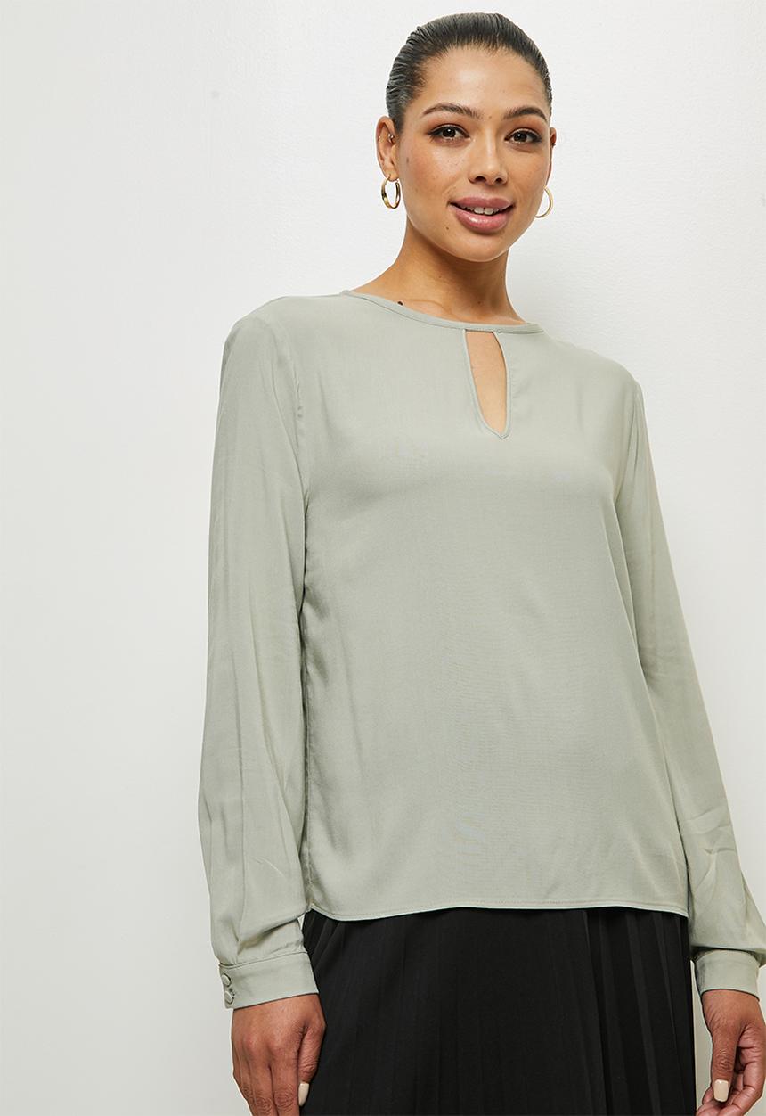 edit - Long sleeve keyhole blouse - sage