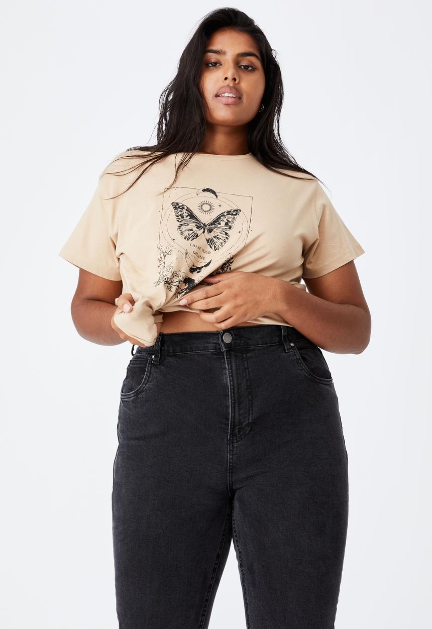 Cotton On - Curve graphic tee - chase your dreams & warm stone