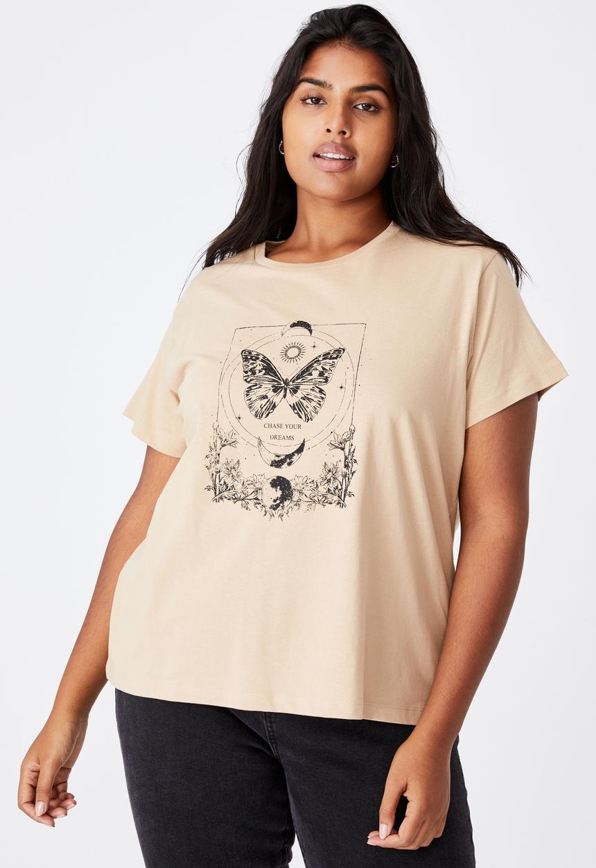 Cotton On - Curve graphic tee - chase your dreams & warm stone