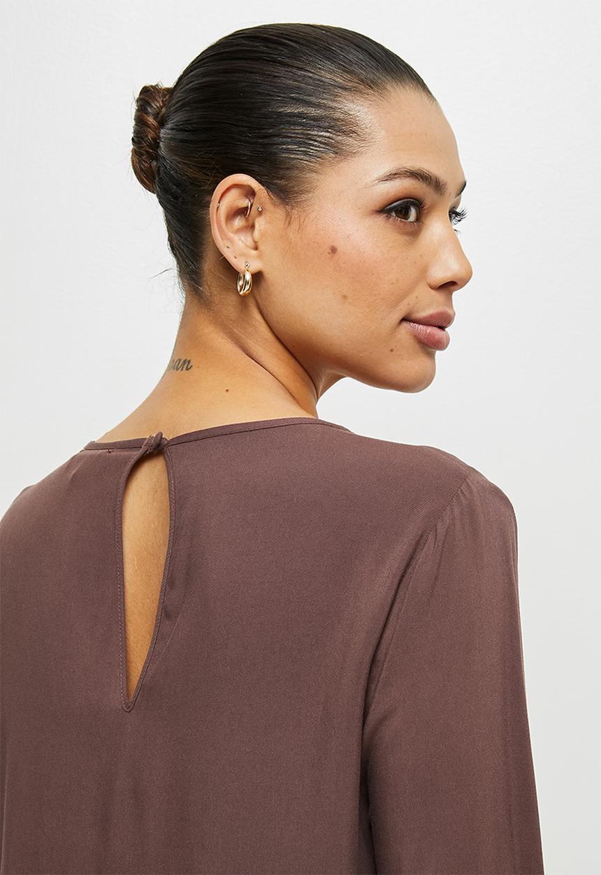 edit - Long sleeve keyhole blouse - brown