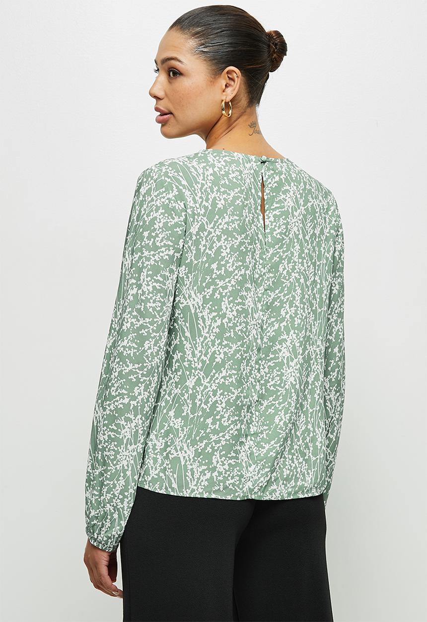 edit - Bellow sleeve shell - sage & white 