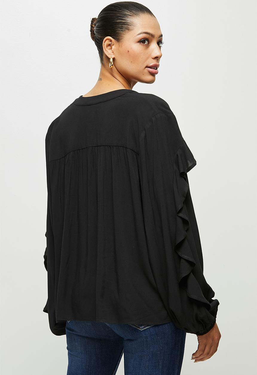 edit - Soft ruffle detail blouse - black