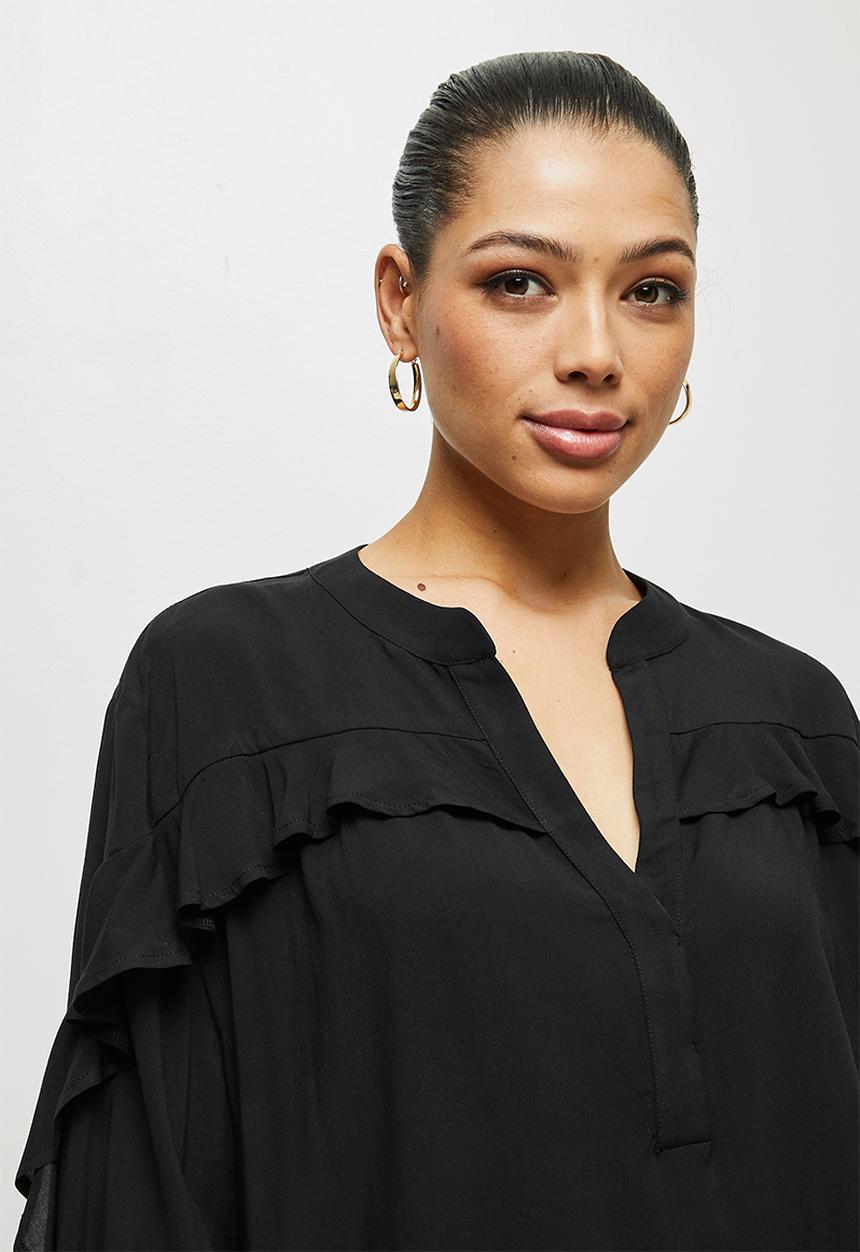 edit - Soft ruffle detail blouse - black