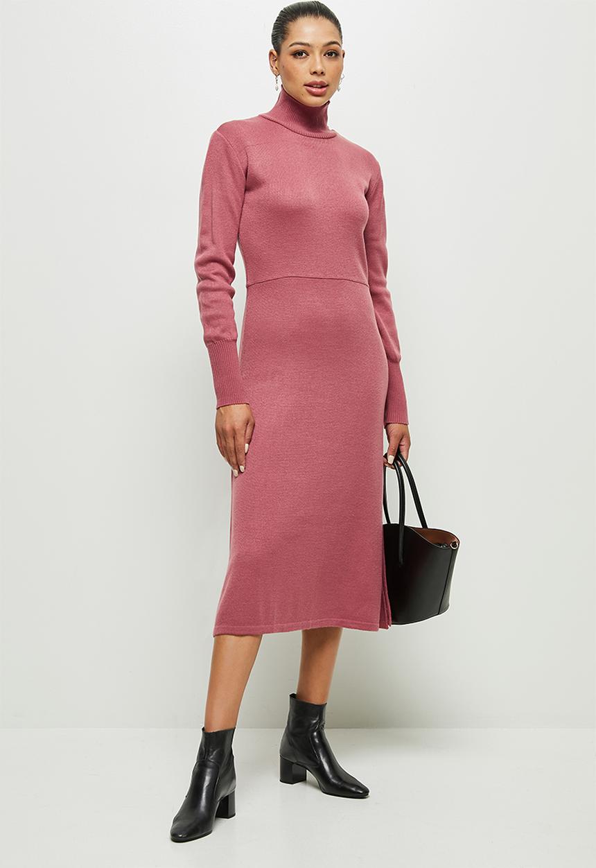 edit - Slit detail knitted midi - dusty rose