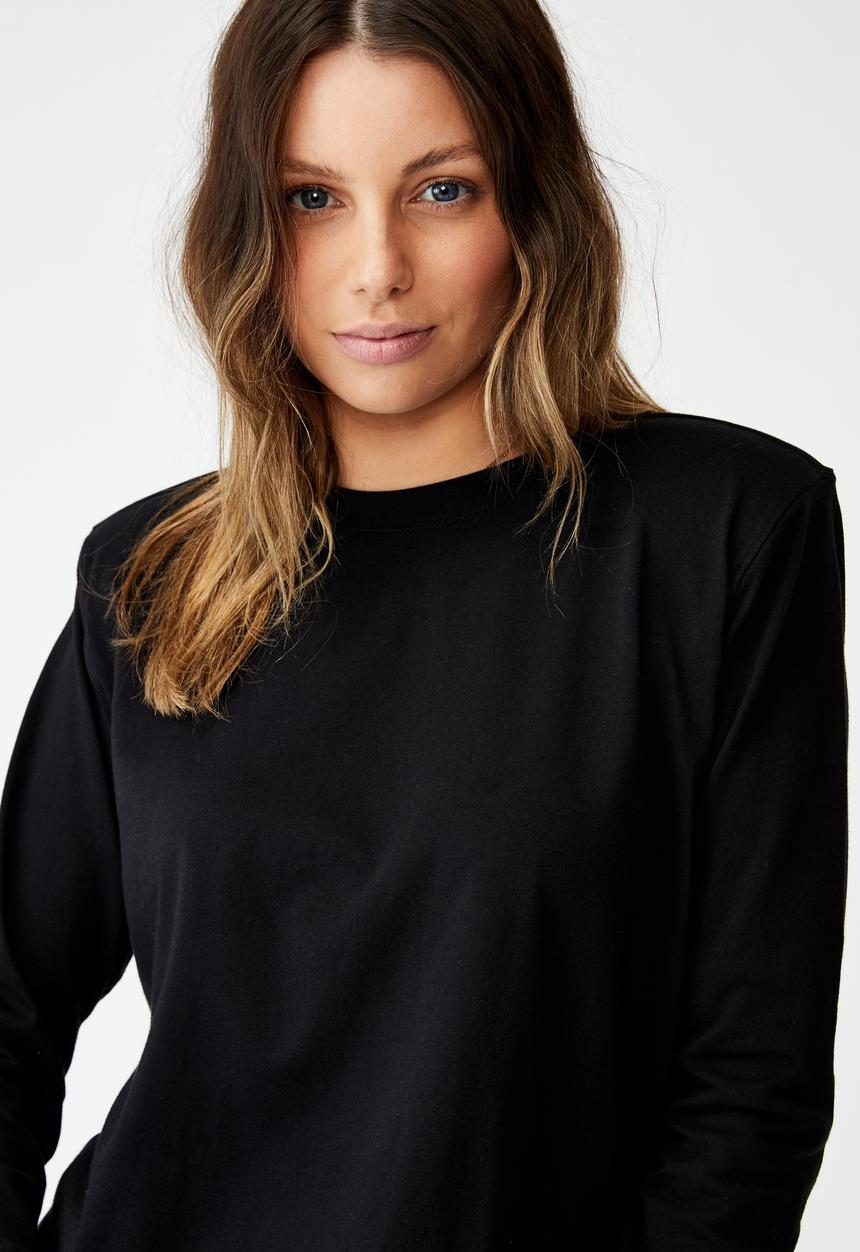 Cotton On - Padded shoulder long sleeve top - black