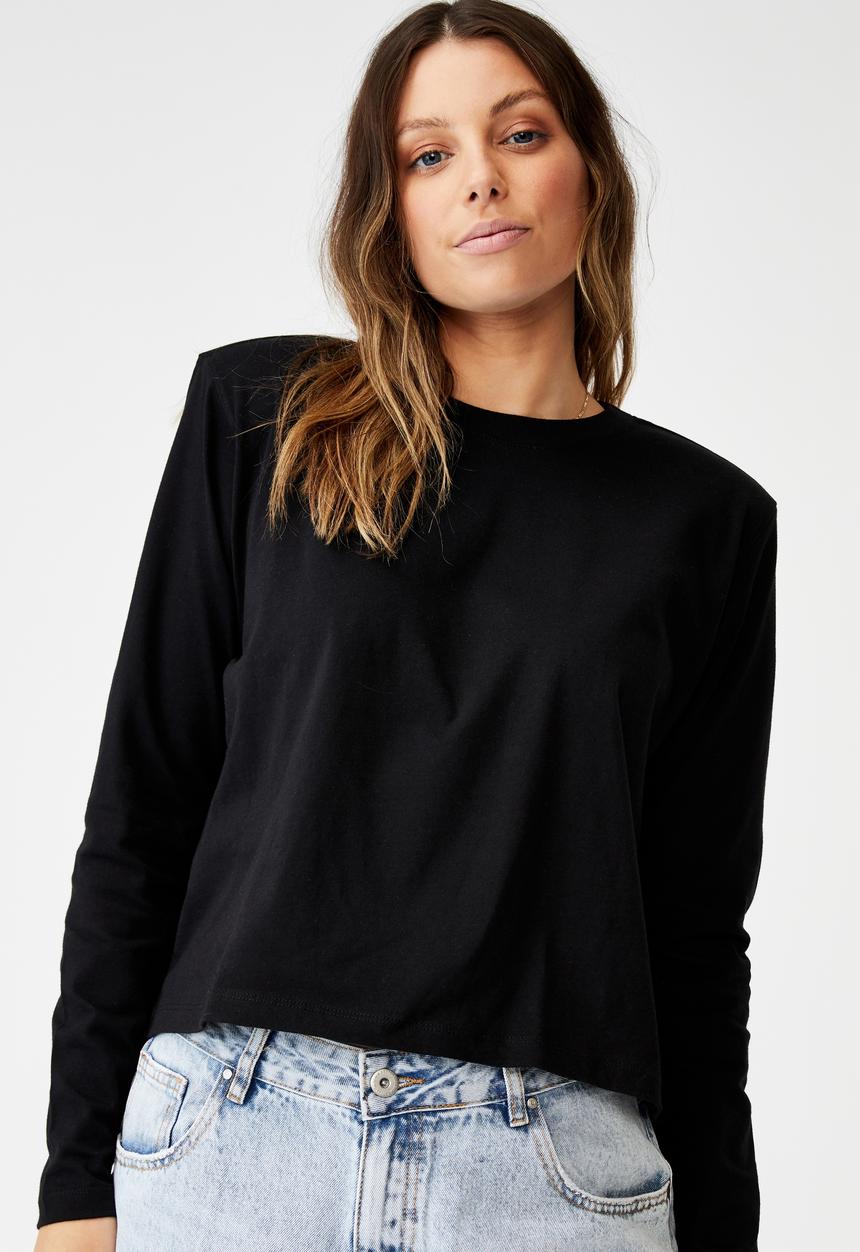 Cotton On - Padded shoulder long sleeve top - black