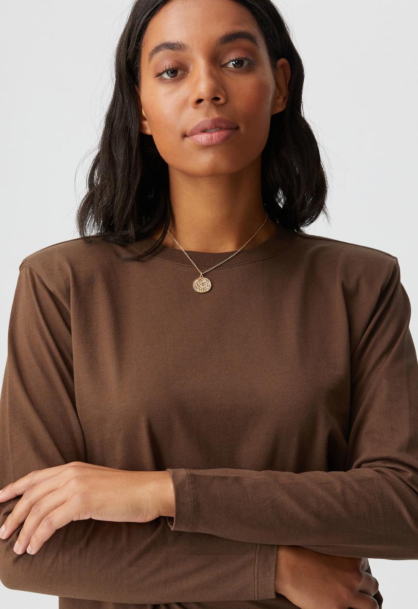 Cotton On - Padded shoulder long sleeve top - brown