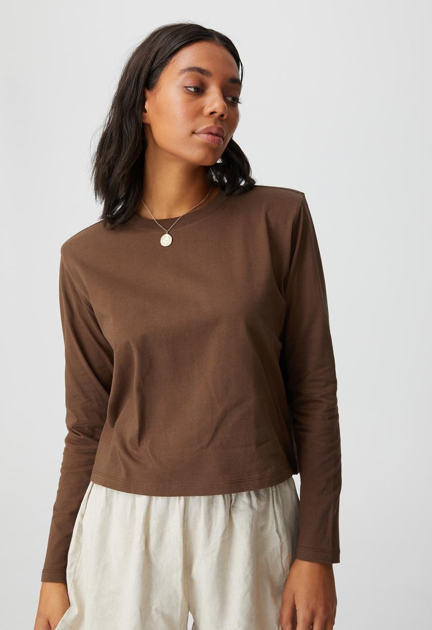 Cotton On - Padded shoulder long sleeve top - brown