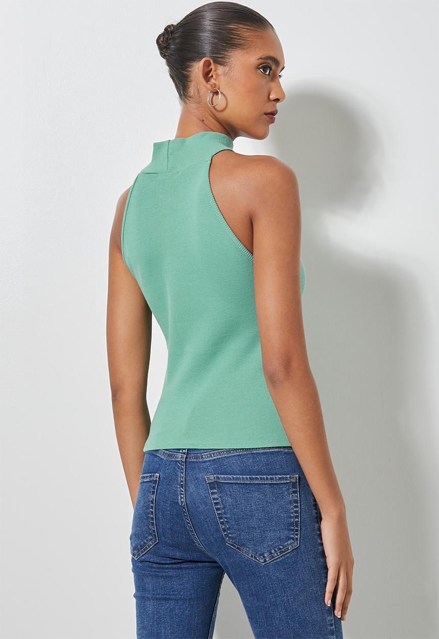 Superbalist - Rib cutaway poloneck top - sage