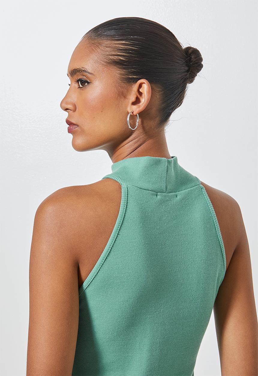 Superbalist - Rib cutaway poloneck top - sage