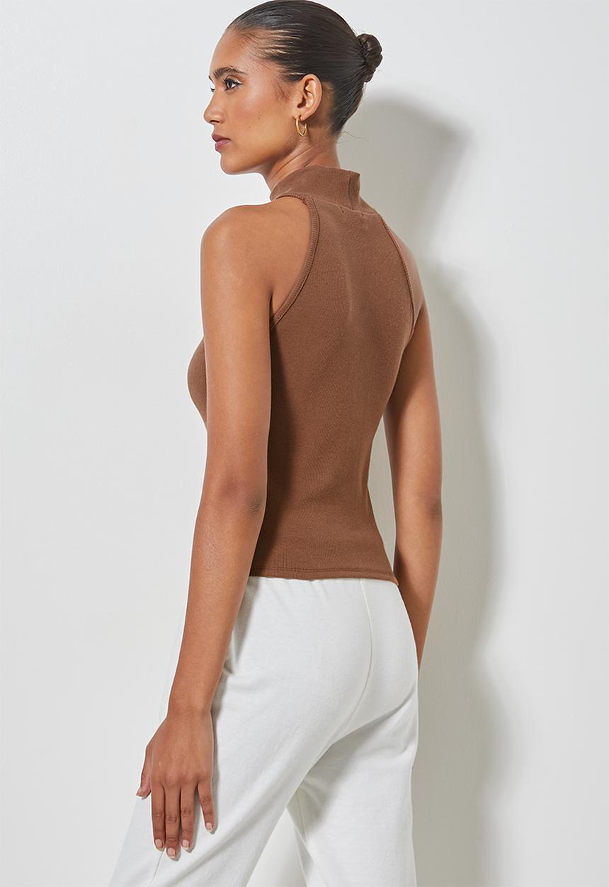 Superbalist - Rib cutaway poloneck top - tobacco