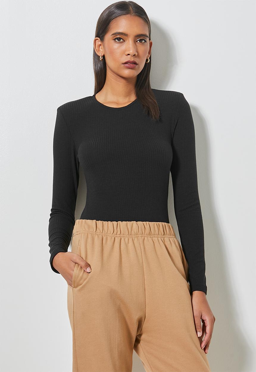 Superbalist - Crew neck shoulder pad bodysuit - black