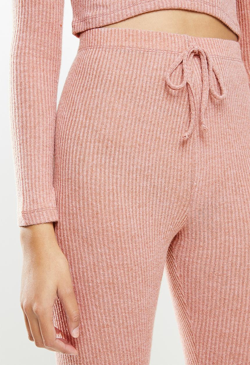 Blake - Knit long john & cropped V-neck top sleep set - rose 