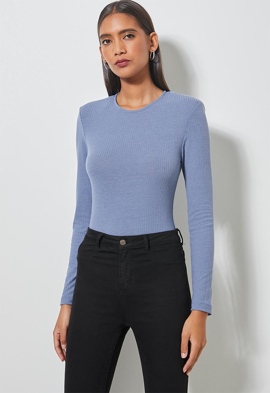Superbalist - Crew neck shoulder pad bodysuit - denim blue