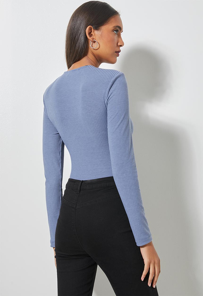 Superbalist - Crew neck shoulder pad bodysuit - denim blue