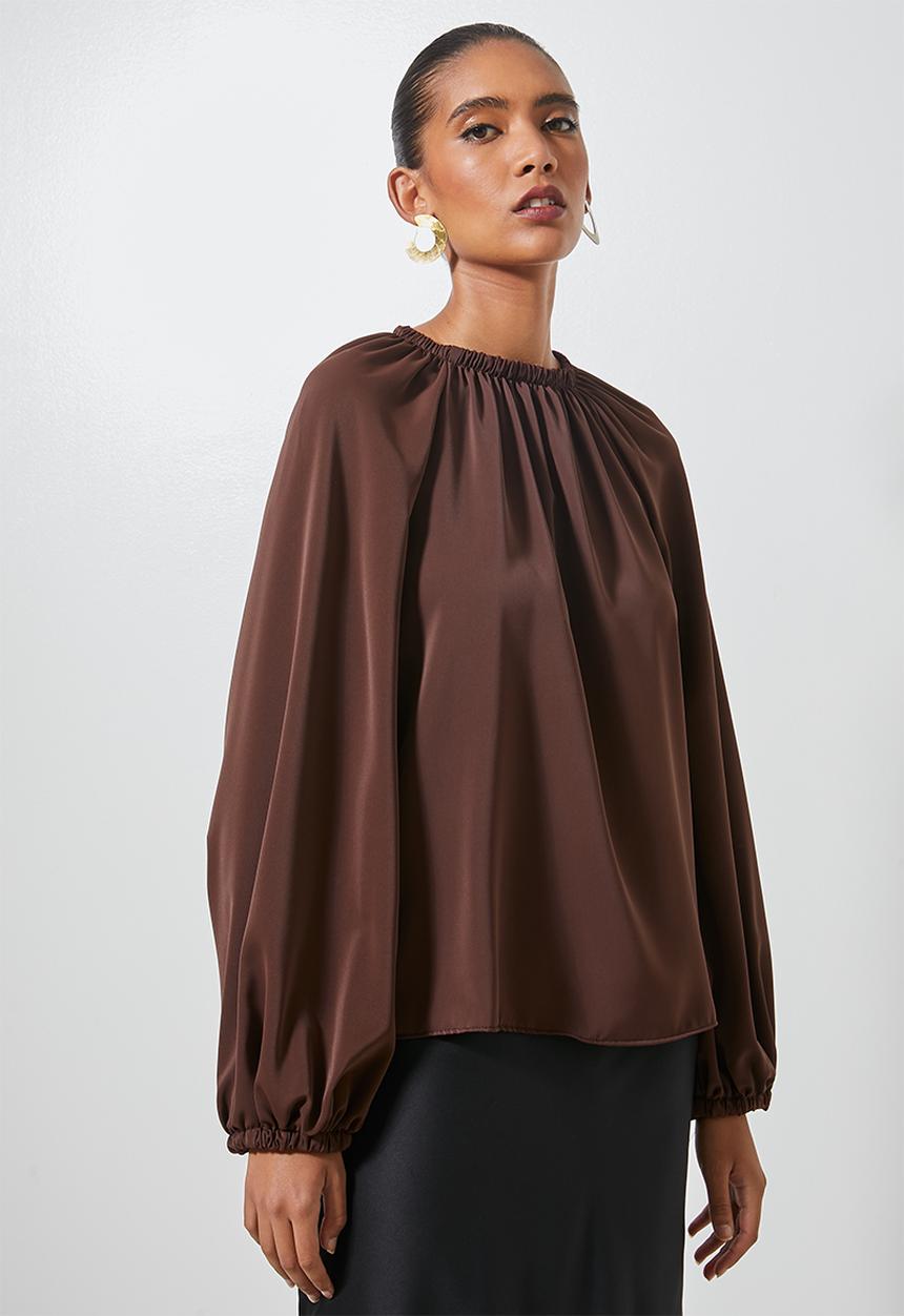 Superbalist - Elasticated neck shell blouse - rich choc
