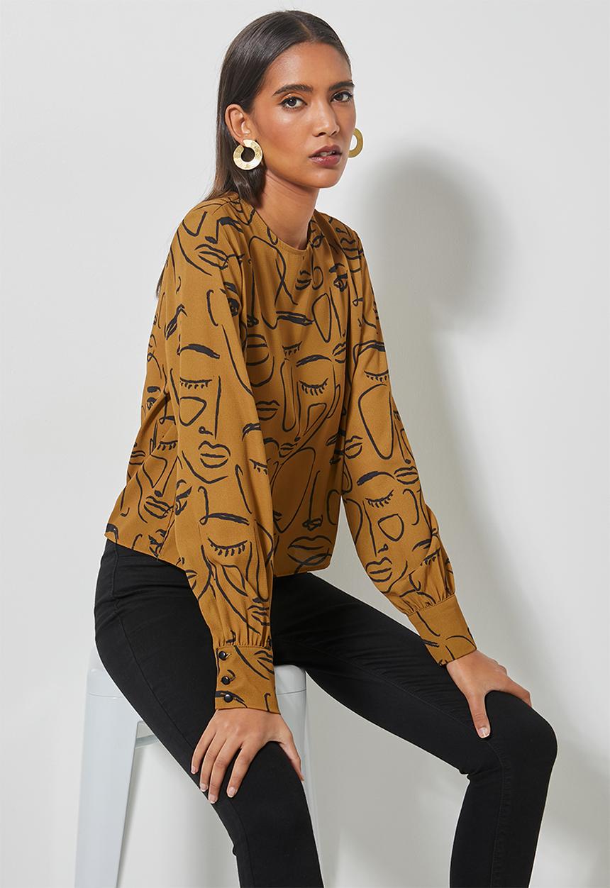 Superbalist - Blouson sleeve shell - tobacco abstract 