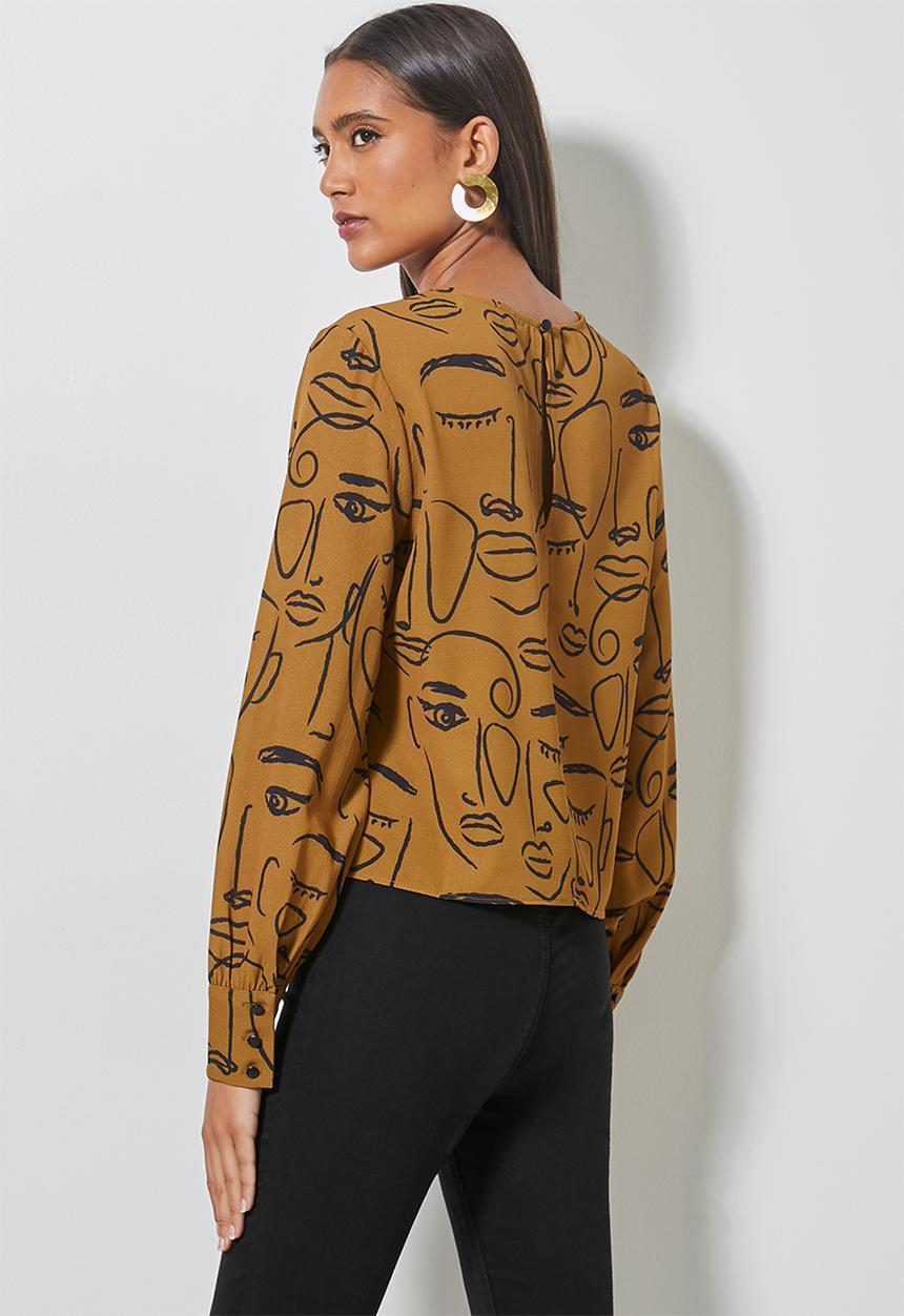 Superbalist - Blouson sleeve shell - tobacco abstract 