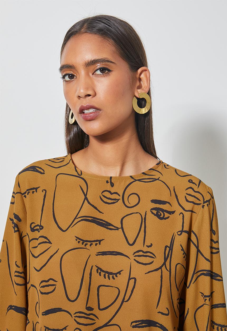 Superbalist - Blouson sleeve shell - tobacco abstract 