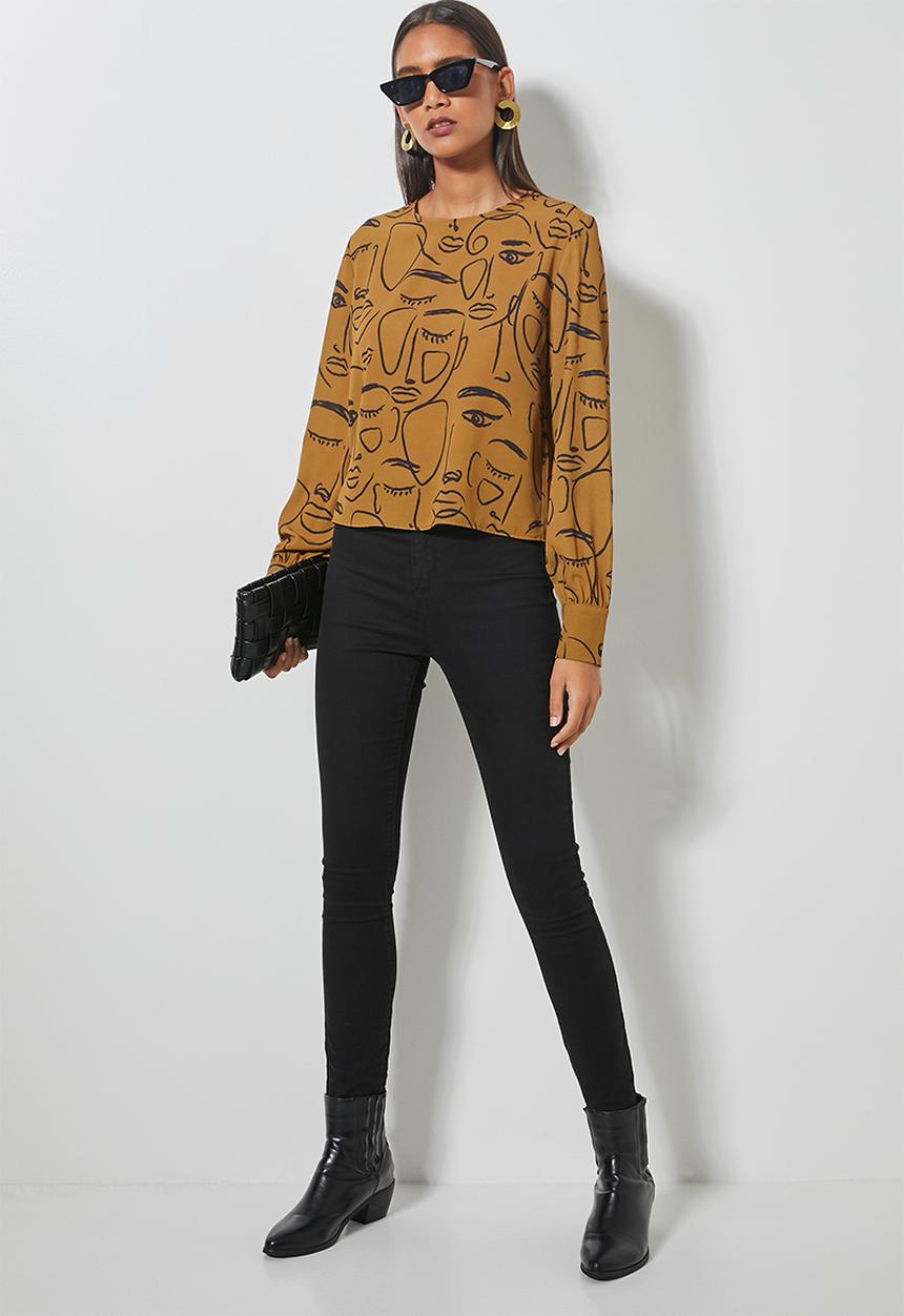 Superbalist - Blouson sleeve shell - tobacco abstract 