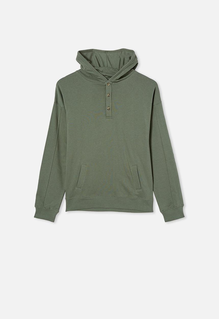 Cotton On - Henley free hoodie - swag green