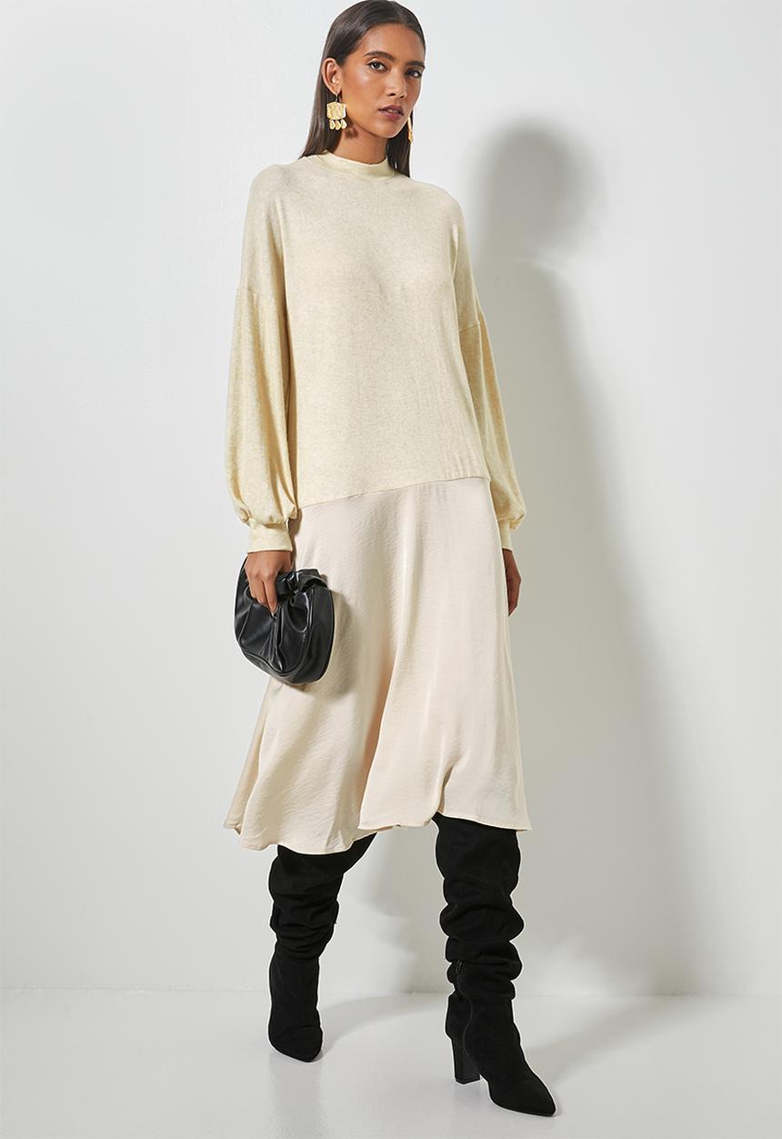 Superbalist - Turtleneck combo fabric dress - cream