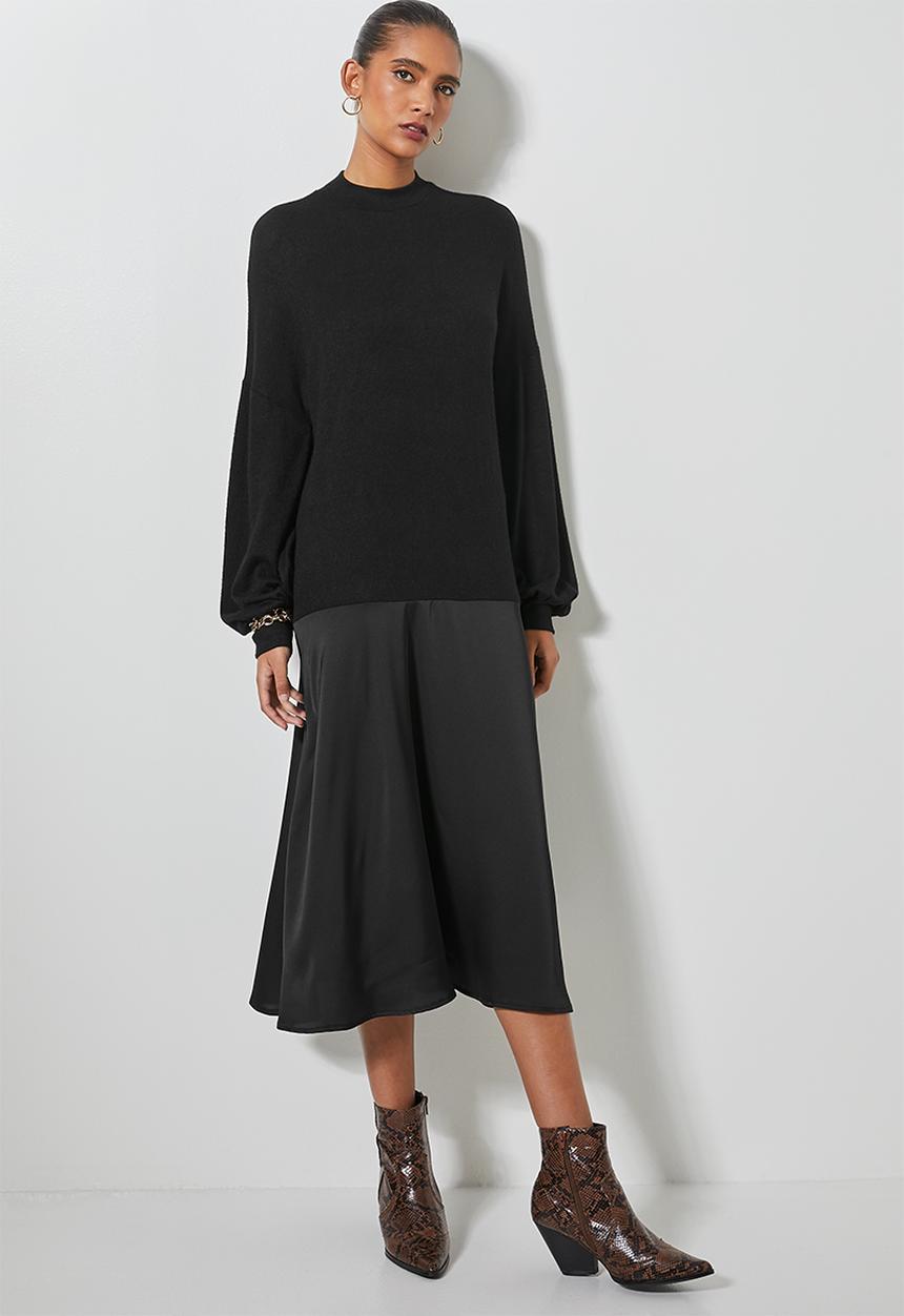 Superbalist - Turtleneck combo fabric dress - black on black