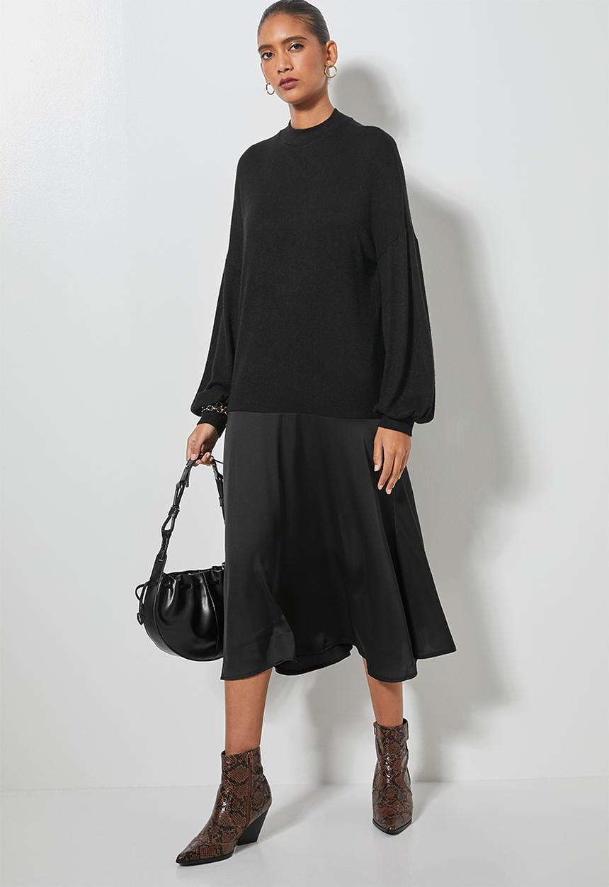 Superbalist - Turtleneck combo fabric dress - black on black