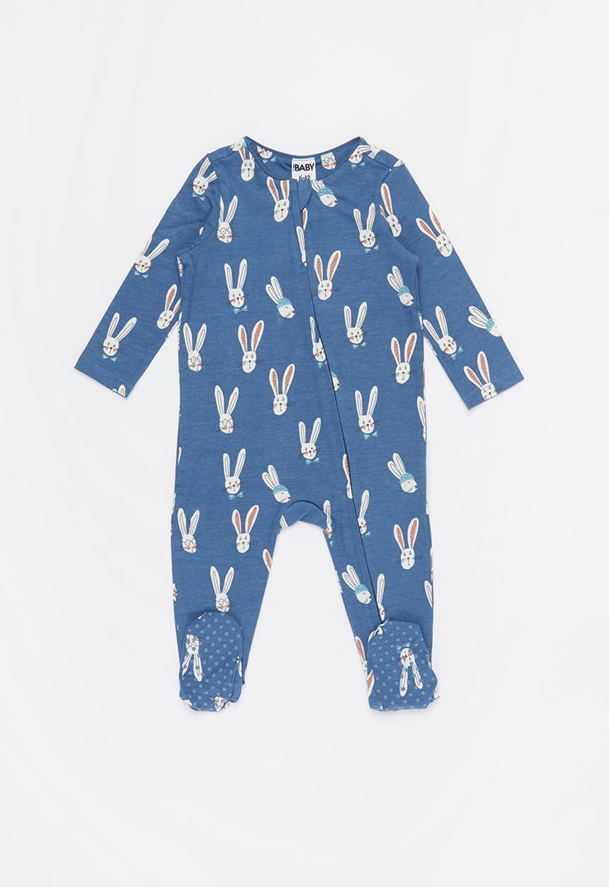Cotton On - 2 pack long sleeve zip romper - vintage honey/petty blue bailey bunny