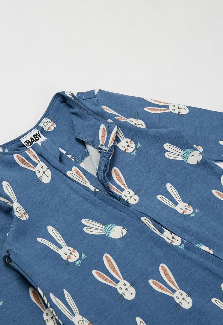 Cotton On - 2 pack long sleeve zip romper - vintage honey/petty blue bailey bunny