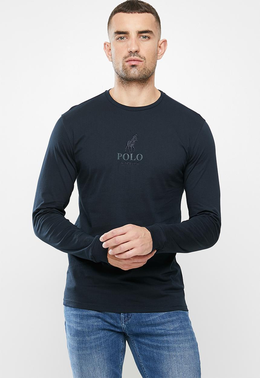 POLO - Pevin embroidered long sleeve logo tee - navy