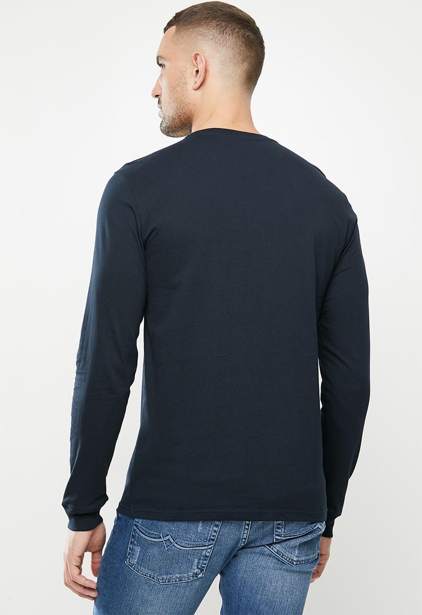 POLO - Pevin embroidered long sleeve logo tee - navy