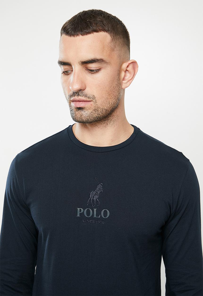 POLO - Pevin embroidered long sleeve logo tee - navy