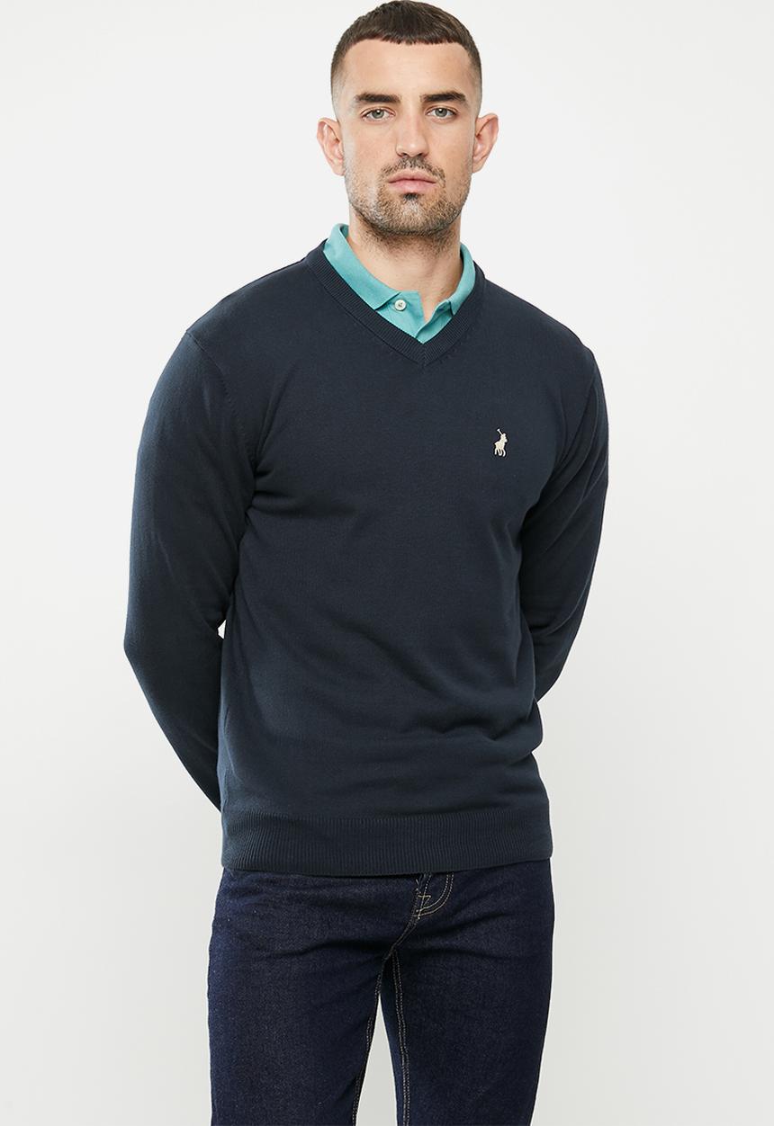 POLO - Luke long sleeve v-neck knitwear - navy