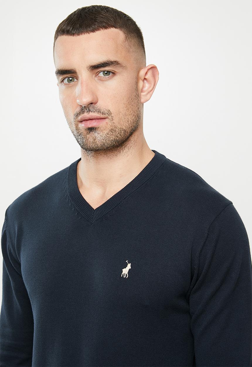 POLO - Luke long sleeve v-neck knitwear - navy