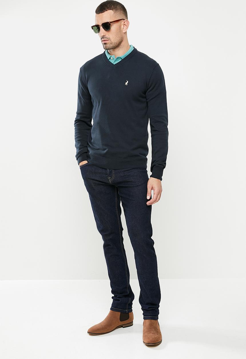 POLO - Luke long sleeve v-neck knitwear - navy