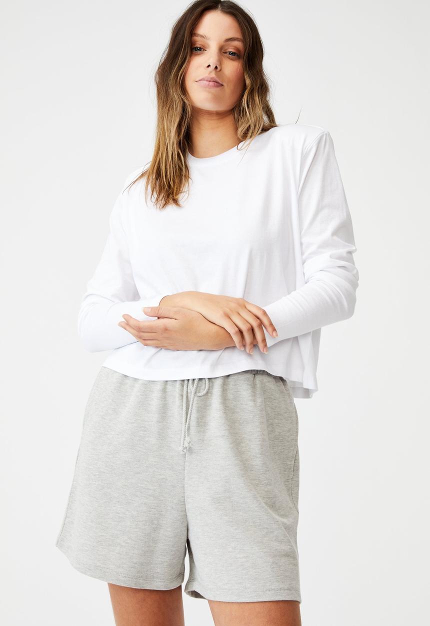 Cotton On - Padded shoulder long sleeve top - white