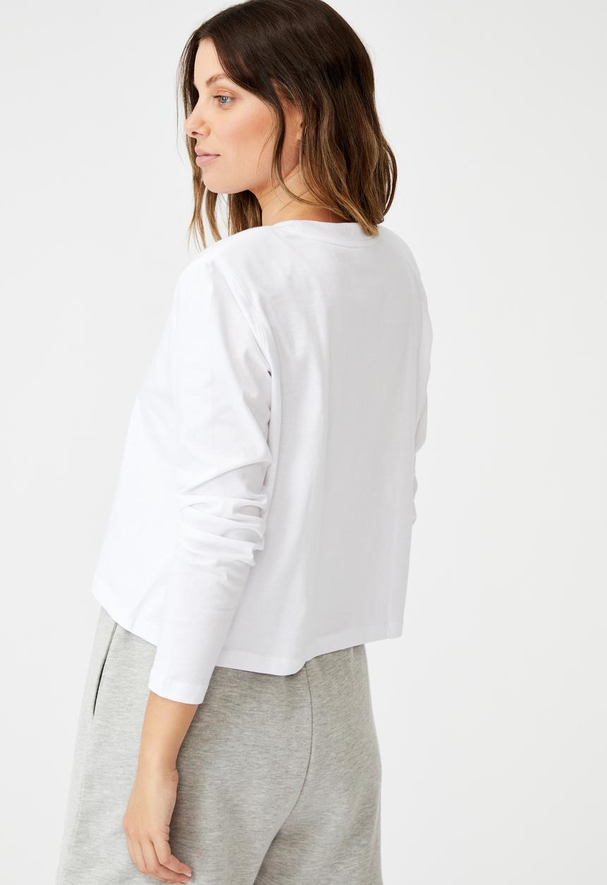 Cotton On - Padded shoulder long sleeve top - white